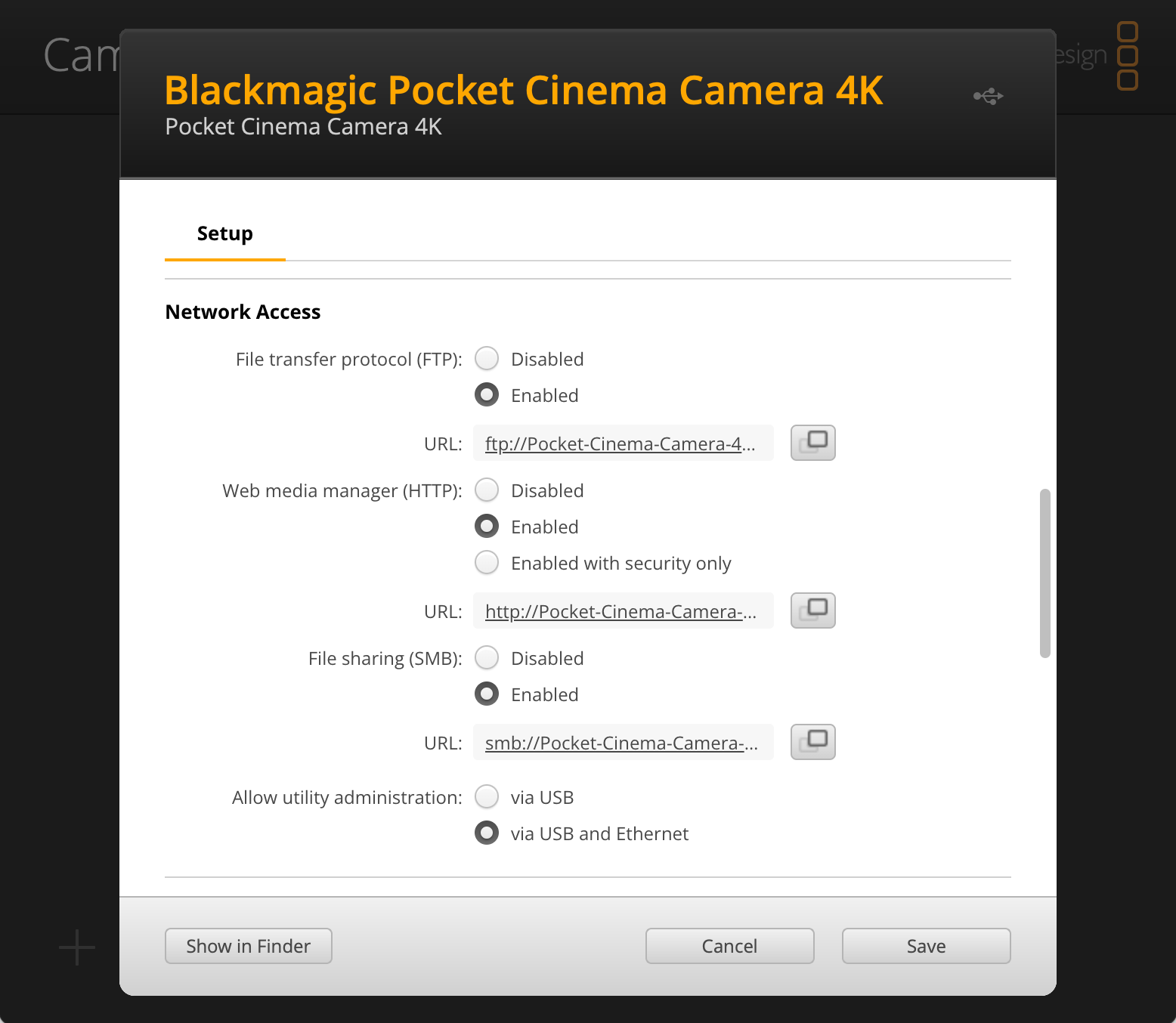 BM Camera Setup